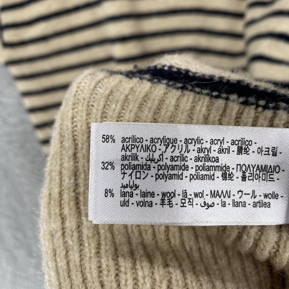 Zara Sweater Womens Medium Beige Collared Striped Button Knit Old Money Pullover - Picture 8 of 13